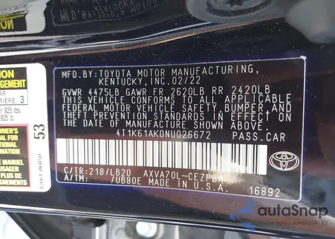 2022 Toyota Camry Xse from USA, damaged, VIN 4T1K61AK0NU026672